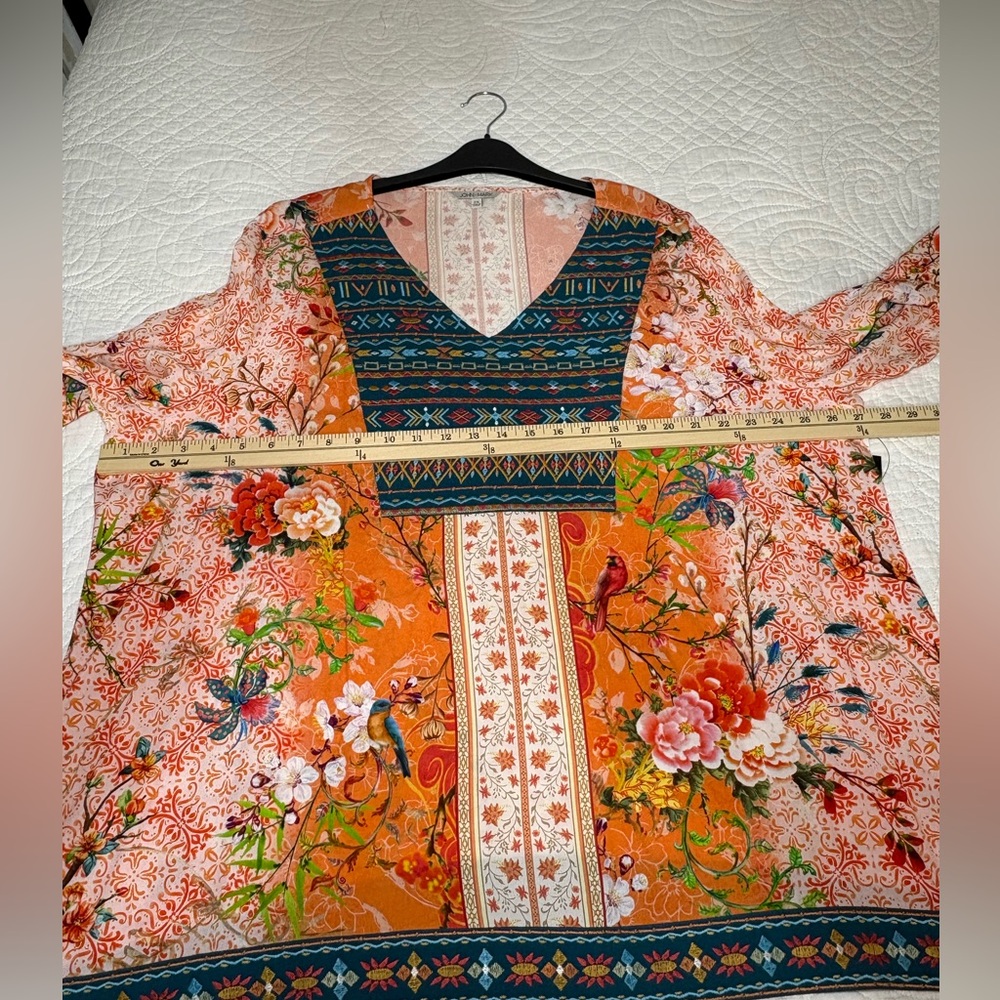 NWT - John Mark Embroidered V-Neck Melon Plus-Size Bohemian Floral Blouse - Picture 6 of 7